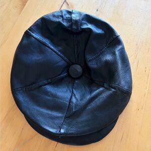 Black Leather Newsboy Cap